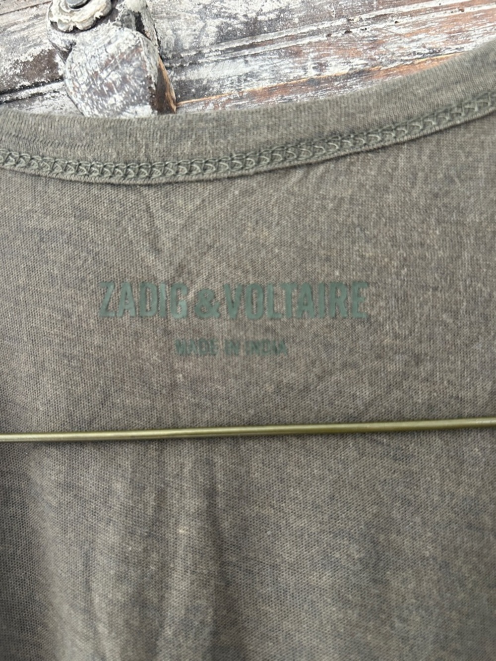 Zadig & Voltaire Olive Green V-Neck Embellished Skull Tank - Picture 2 of 5